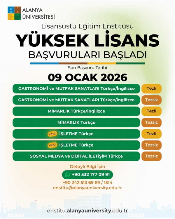 Alanya Üniversitesi’nde 2026 Yüksek Lisans Başvuruları Başladı
