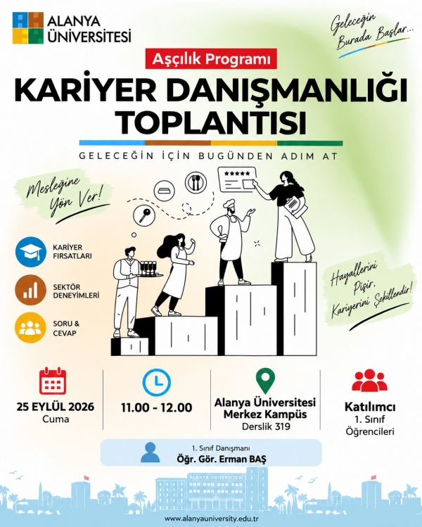 Aşçılık Programı 1. Sınıf Öğrencilerine Yönelik Kariyer Danışmanlığı Toplantısı Gerçekleştirilecek