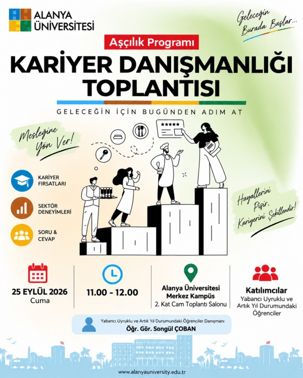 Yabancı Uyruklu ve Artık Yıl Durumundaki Aşçılık Programı Öğrencileriyle Kariyer Danışmanlığı Toplantısı Gerçekleştirilecek
